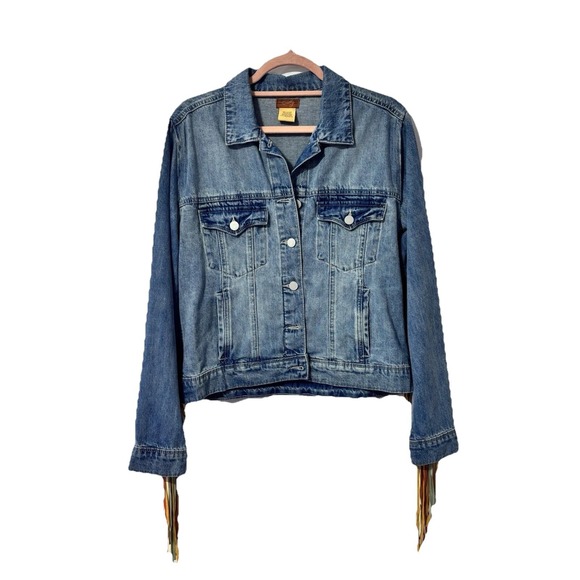 Scully Denim Jacket Womens Sz Large Blue Fringe Cowgirl Western Dance Western - Picture 3 of 11